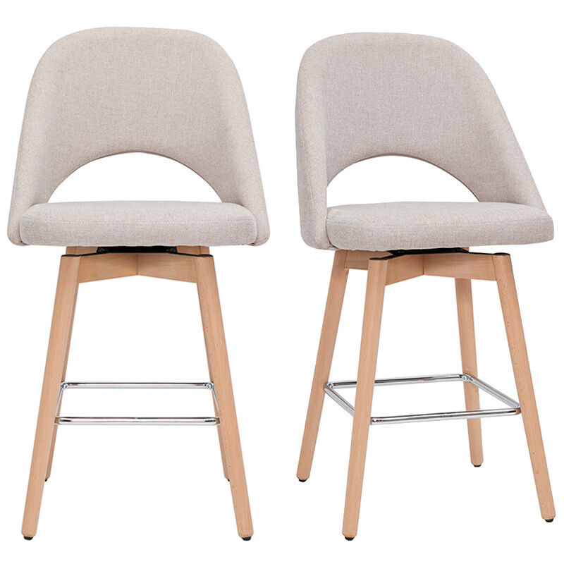 Miliboo - Tabourets de bar scandinaves tissu effet velours texturé beige et hévéa massif 65 cm (lot de 2) cosette