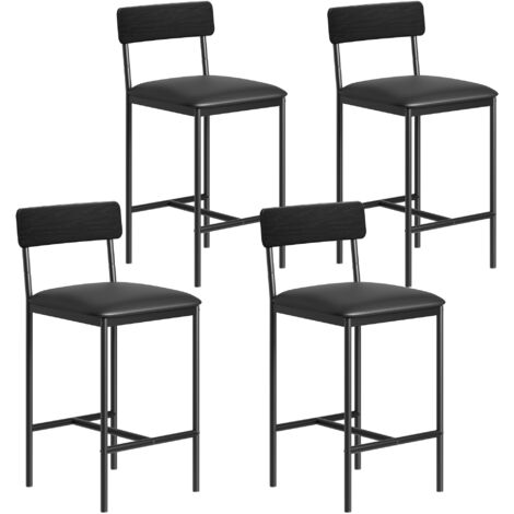 Tabourets de bar, tabourets de bar de cuisine avec repose-pieds et dos, 4 tabourets de bar de hauteur de comptoir, Noir