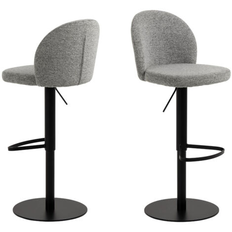 Tabourets de bar tissu gris clair piétement métal noir (lot de 2) - PATIA
