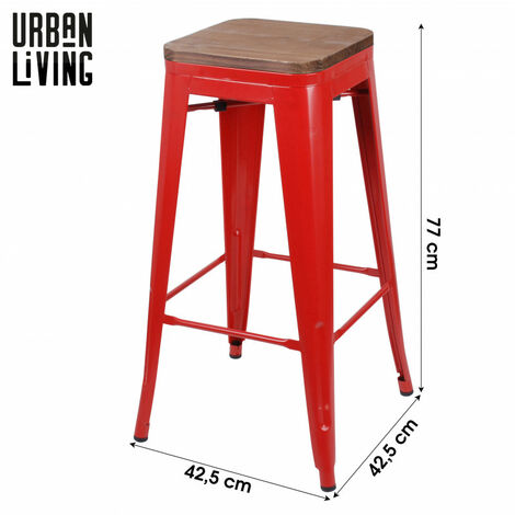 Tabourets de bar vintage carré en métal - Rouge et bois - Rouge et bois - L 42.5 x P 42.5 x H 77cm - Livraison gratuite