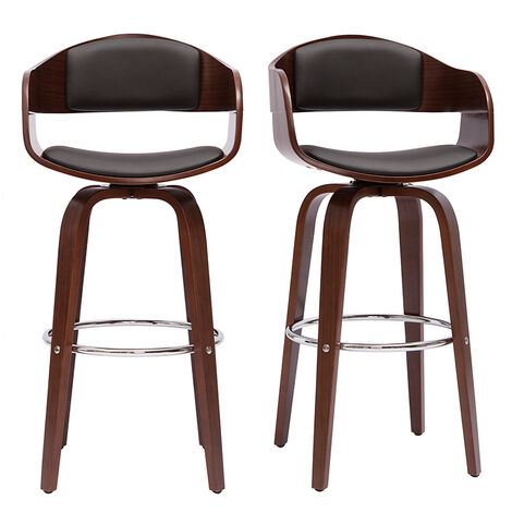 JUDE - Tabouret de bar vintage marron foncé et bois teinté noyer(x2