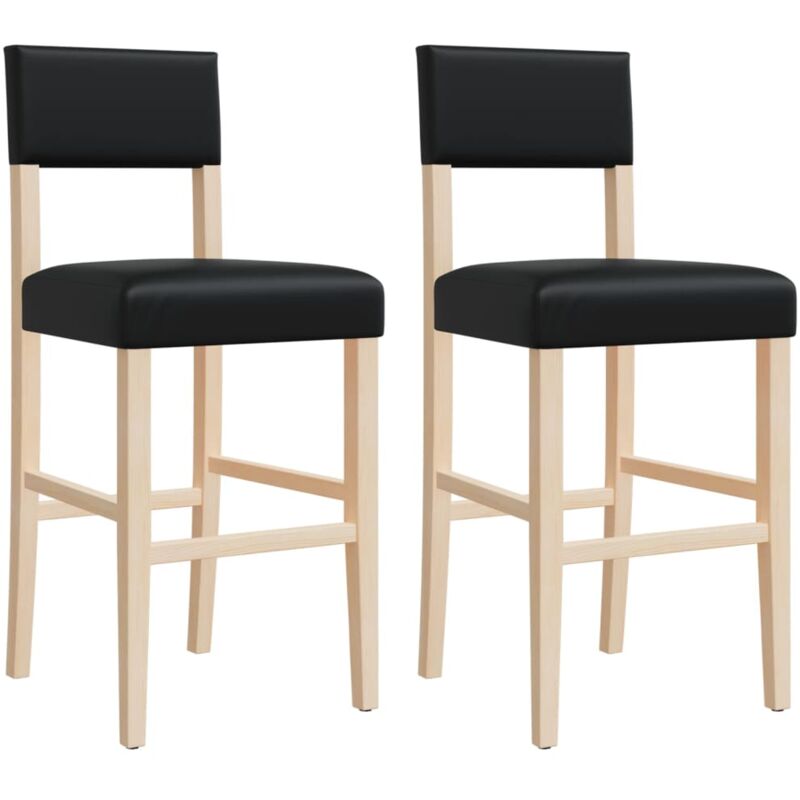 Décoshop26 - Tabourets de bar x2 chaises haute avec dossier en bois massif d'hévéa et pvc noir DEC029339
