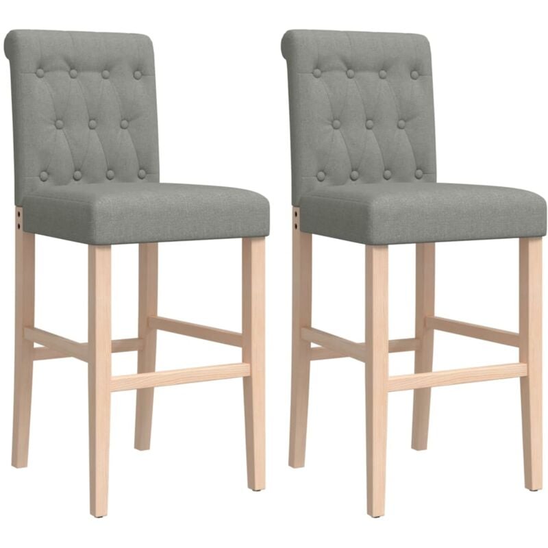 Décoshop26 - Tabourets de bar x2 chaises haute bois massif d'hévéa et tissu gris capitonné DEC029367