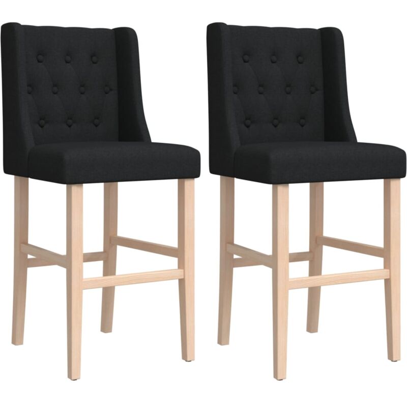 Décoshop26 - Tabourets de bar x2 chaises haute bois massif d'hévéa et tissu noir capitonné DEC029364