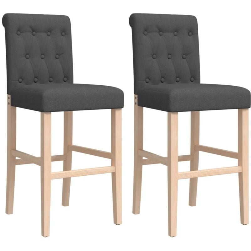 Décoshop26 - Tabourets de bar x2 chaises haute en bois massif d'hévéa et tissu gris capitonné DEC029379