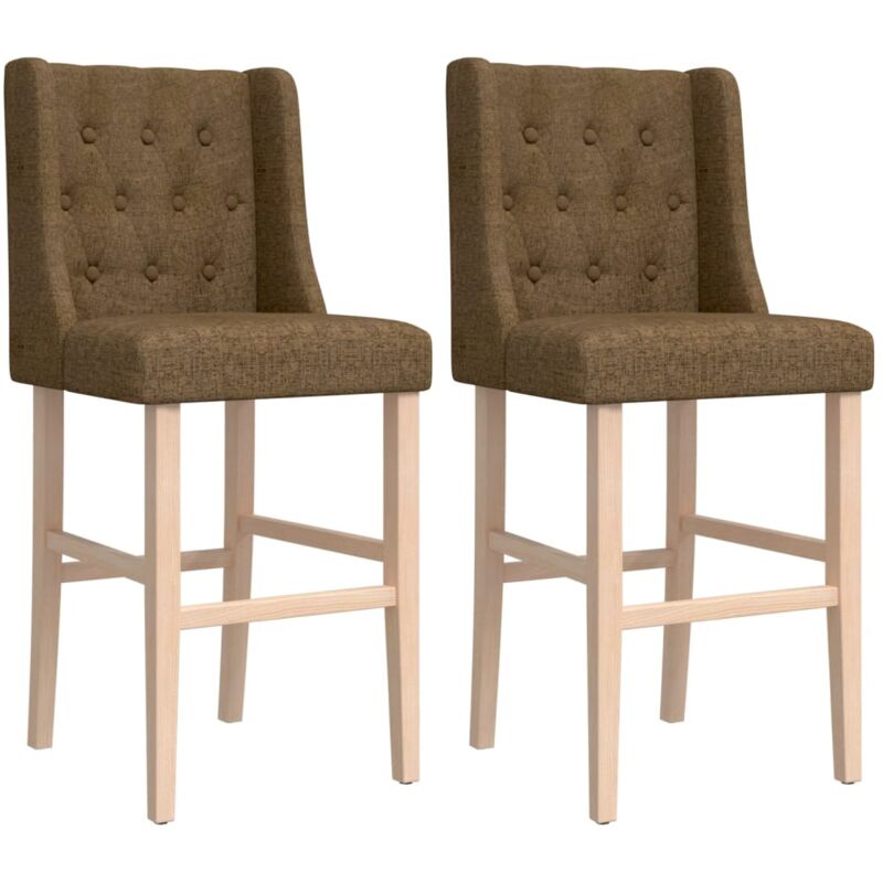 Décoshop26 - Tabourets de bar x2 chaises haute en bois massif d'hévéa et tissu taupe DEC029351