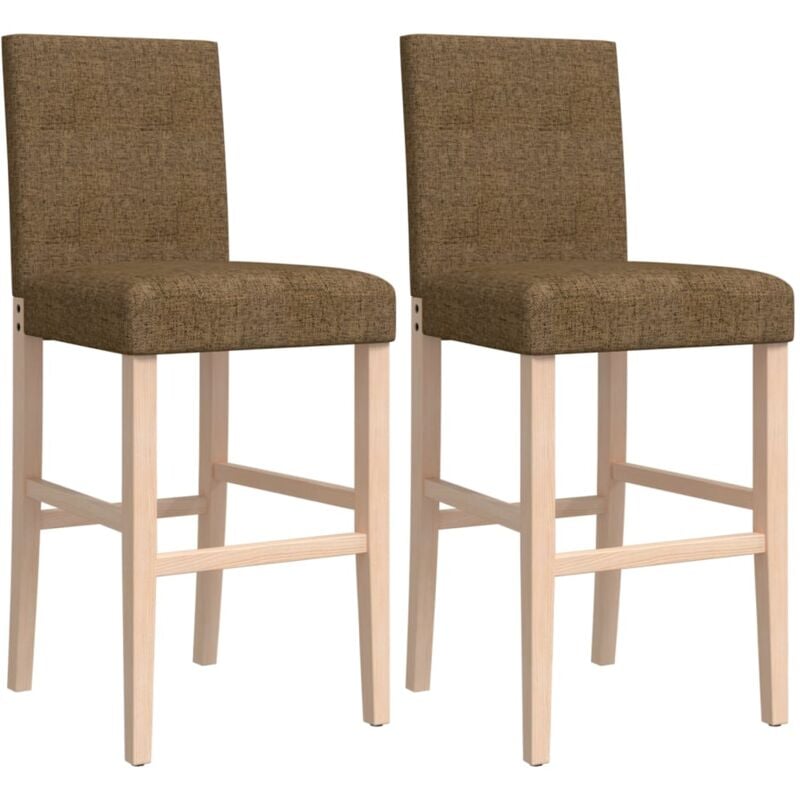 Décoshop26 - Tabourets de bar x2 chaises haute en bois massif d'hévéa et tissu taupe DEC029359