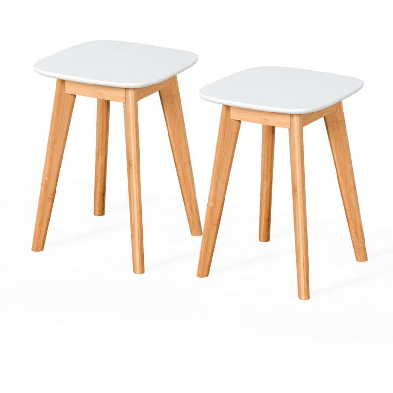 Relaxdays Tabourets de cuisine, lot de 2, bambou, MDF, salle de bain, H x L x P : 45,5 x 33 x 33 cm, naturel/blanc