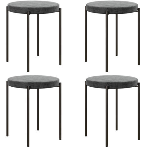 Tabourets de cuisine lot de 4 empilables aspect velours chaises gain de place structure acier 100 kg gris foncé