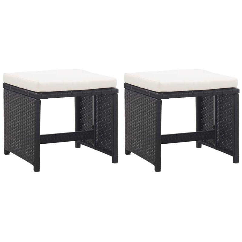Tabourets de jardin lot de 2 avec coussins Résine tressée Noir vidaXL