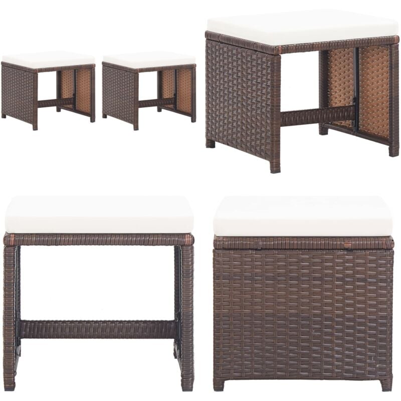 Tabourets de jardin lot de 2 et coussins Résine tressée Marron - Tabourets De Jardin - Chaise De Jardin - Mobilier De Jardin - Résine Tressée