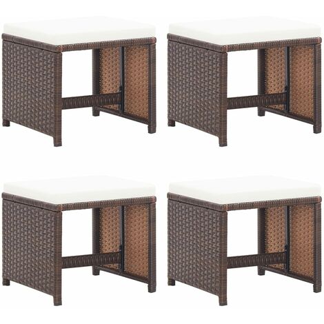 Tabourets de jardin 4 pcs avec coussins Résine tressée Marron