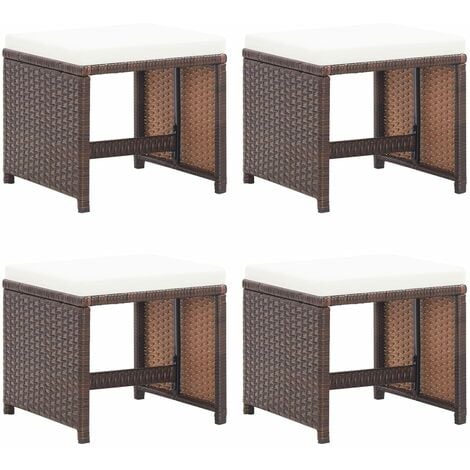 Tabourets de jardin 4 pcs avec coussins Résine tressée Marron Maison & jardin