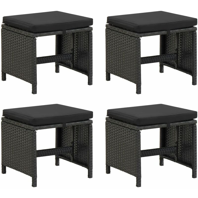 Tabourets de jardin lot de 4 avec coussins Résine tressée Noir Vidaxl