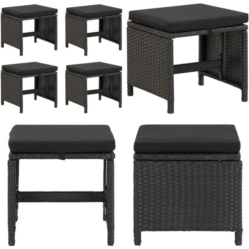 Tabourets de jardin lot de 4 avec coussins Résine tressée Noir - Tabourets De Jardin - Chaise De Jardin - Mobilier De Jardin - Résine Tressée