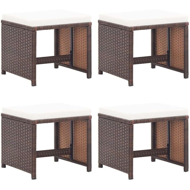 VidaXL Tabourets de jardin et coussins lot de 4 marron résine tressée