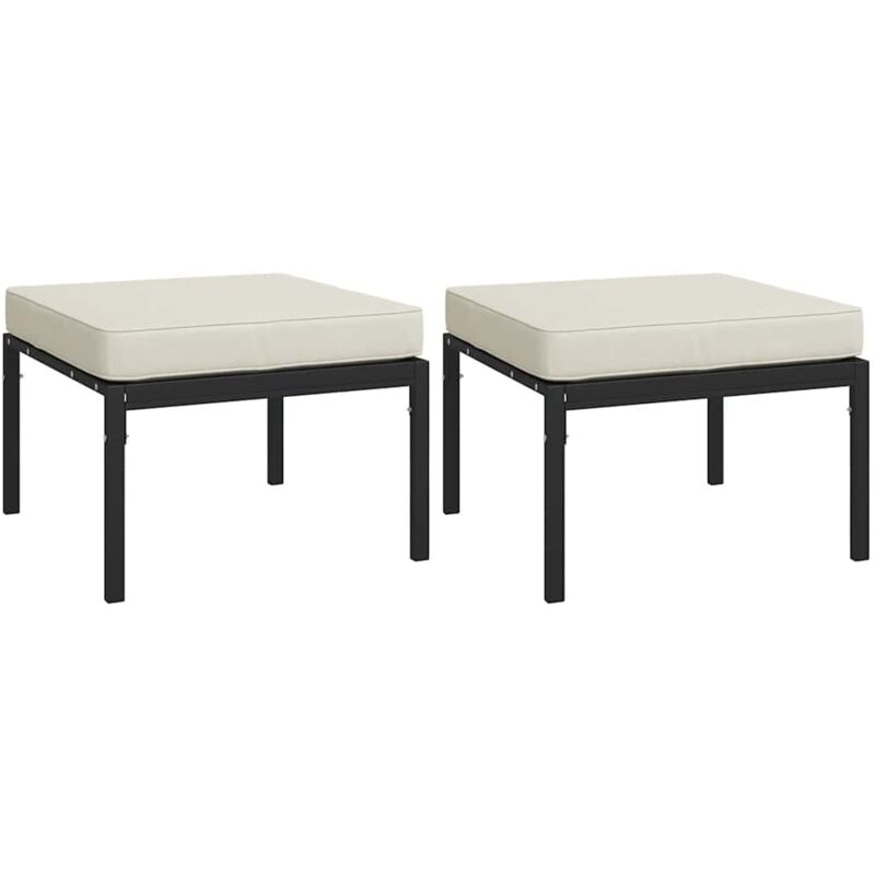 Vidaxl - Tabourets de jardin et coussins sable lot de 2 60x60x35cm acier