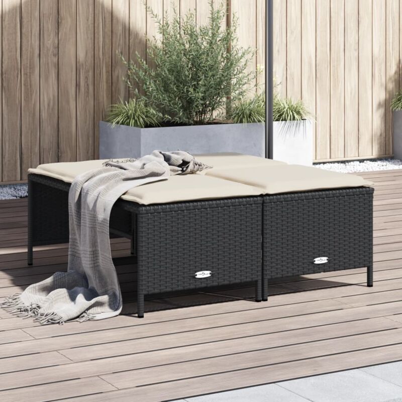 Vidaxl - Tabourets de jardin avec coussins lot de 4 noir résine tressée