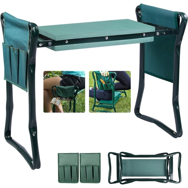 Tabourets de Jardinage Pliable, Agenouilloir de Jardin Siège de Jardin Banc de Jardinage avec 2 Sacs à Outils et Coussinet en Mousse EVA épaissie,