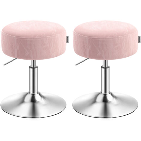Tabourets de Maquillage, Lot de 2, Réglables en Hauteur, Pivotants à 360 Degrés, en PU, Coussin Épais, Tabourets de Coiffeuse, pour Chambre, Cuisine, Salle à Manger, Rose