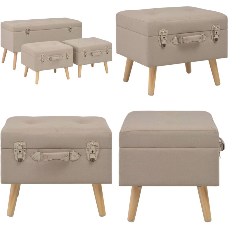 Tabourets de rangement lot de 3 Beige Tissu - Banc Coffre - Tabouret Rangements - Meubles Salon - Mobilier Salle à Manger - Chaise Tiroir - Home &