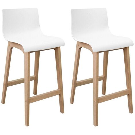 Tabourets d'ilot 65 cm TANNA pieds chêne assise plastique blanche -Lot de 2