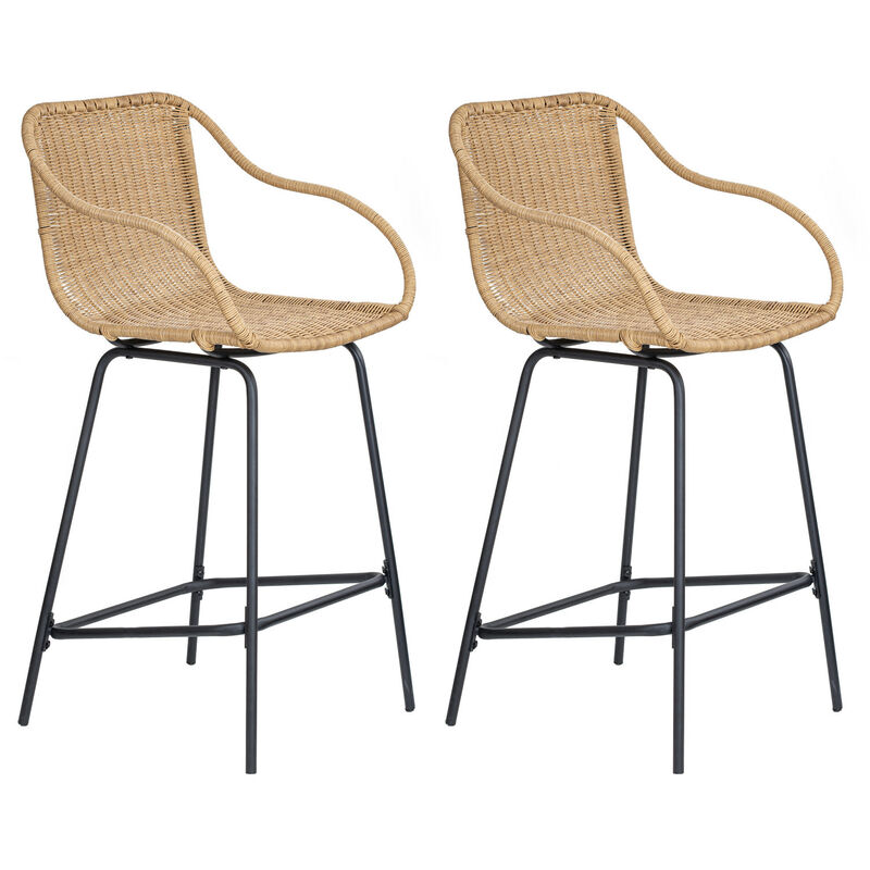 Mob-in - Lot de chaises d'ilot et bar en métal et assise en rotin 65cm