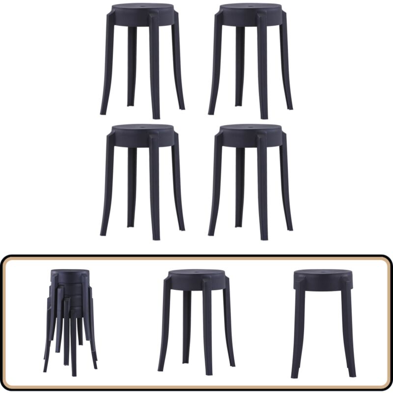 Vidaxl - Tabourets empilables lot de 4 noir plastique - Tabouret De Bar - Tabouret Pliable - Tabouret Empilable - Mobilier Extérieur - Chaise Pliante