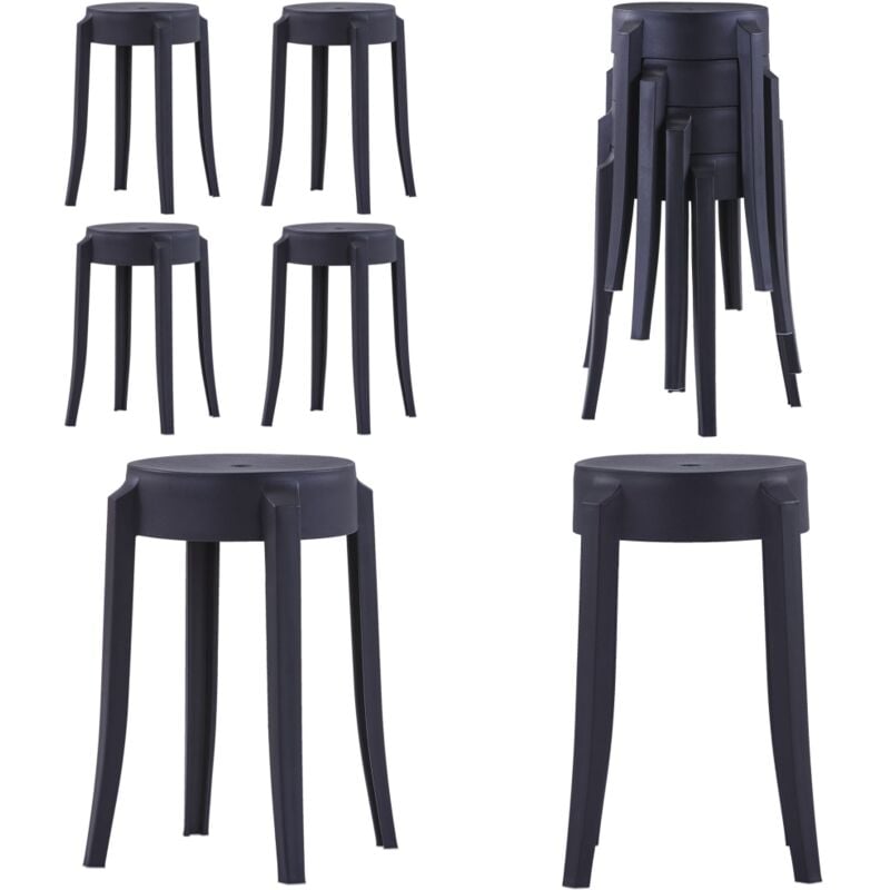 Tabourets empilables lot de 4 noir plastique - Tabouret De Bar - Tabouret Pliable - Tabouret Empilable - Mobilier Extérieur - Chaise Pliante - Home &