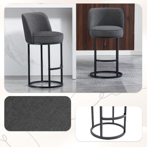 Tabourets en tissu lin. Set de deux tabourets pour les îlots de cuisine. Tabourets modernes, avec des pieds métalliques noirs.