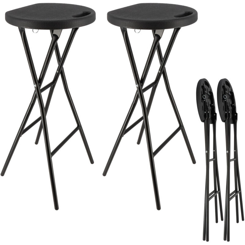 Oxeo - Tabourets haut pliant X2 - Hauteur 80cm - Tabouret de bar pliant - Tabouret mange debout - Siège résine Structure Acier - Noir