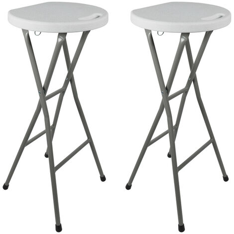 Oxeo – Tabouret de bar pliant x2 – Hauteur 80 cm – Siège en résine – Structure acier avec pieds caoutchoutés – Blanc