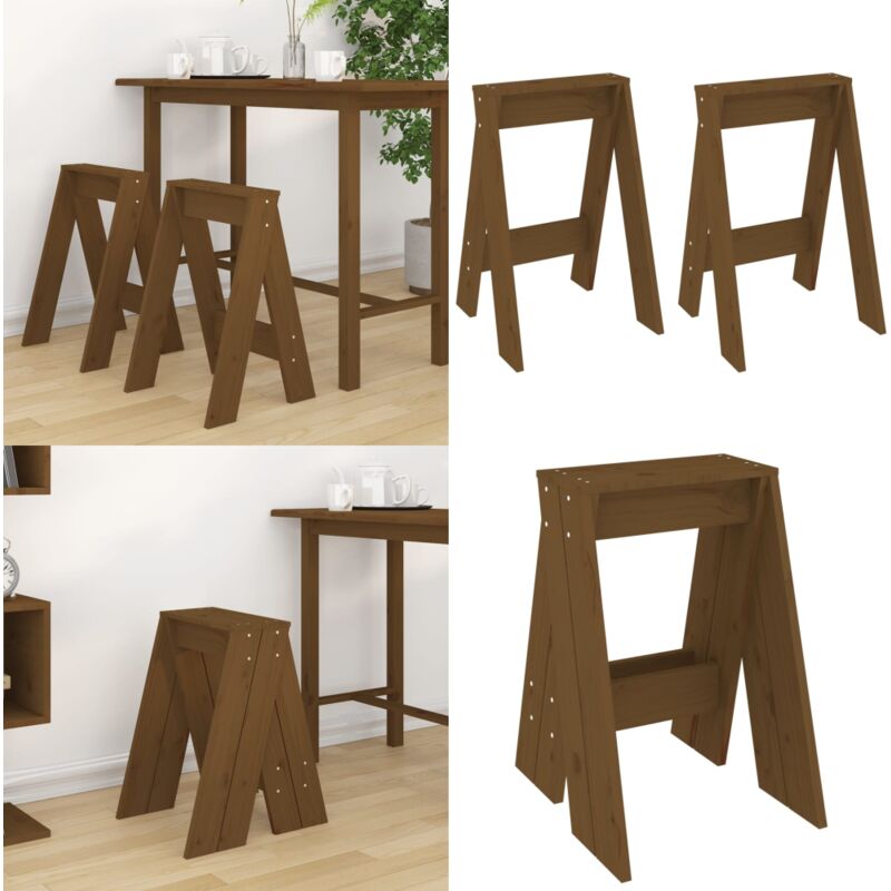 Vidaxl - Tabourets lot de 2 marron miel 40x40x60 cm bois massif de pin - tabouret - tabourets - Home & Living - Brun