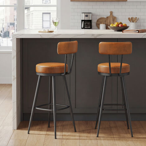 Tabourets Pivotants à 360° Lot de 2, avec Dossiers, Style Moderne du Milieu du Siècle, Hauteur de 76 cm, pour Cuisine ou Bar à Domicile, Marron