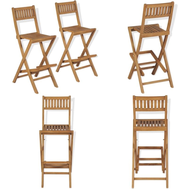 Tabourets pliables de bar d'extérieur lot de 2 bois teck solide - Chaises De Jardin - Tabouret De Bar - Mobilier De Jardin - Chaise Pliante - Teck