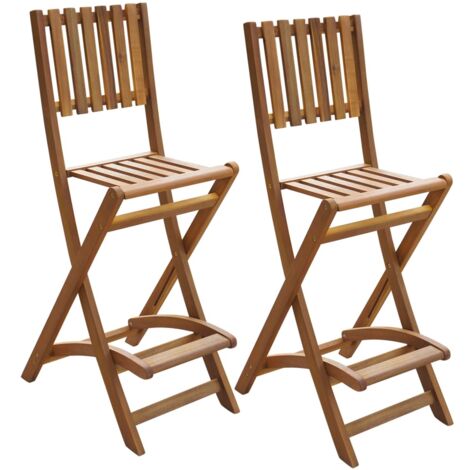Tabourets pliables de bar d'extérieur 2pcs Bois d'acacia solide