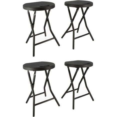 Tabourets pliants x4 - Ht 46cm - Tabouret pliable de Jardin, Terrasse, Balcon - Noir - Siège résine Structure Acier - Poignée