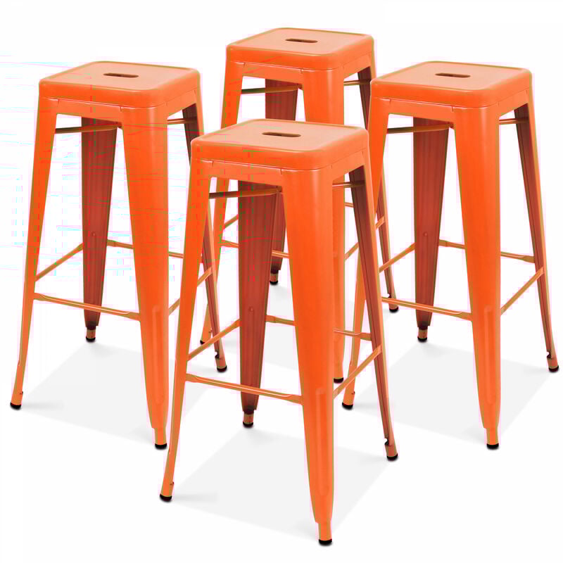 Oviala - Lot 4 tabourets de bar en métal orange mat