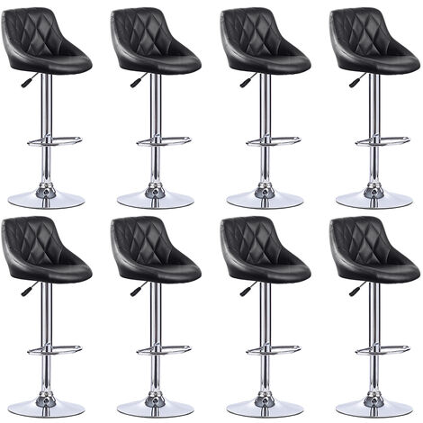 Tabourets de Bar Cuisine -Lot de 8, Couleur Noir, en Similicuir, Pivotant en Simili-Cuir et Métal, Hauteur Réglable 60-82 cm