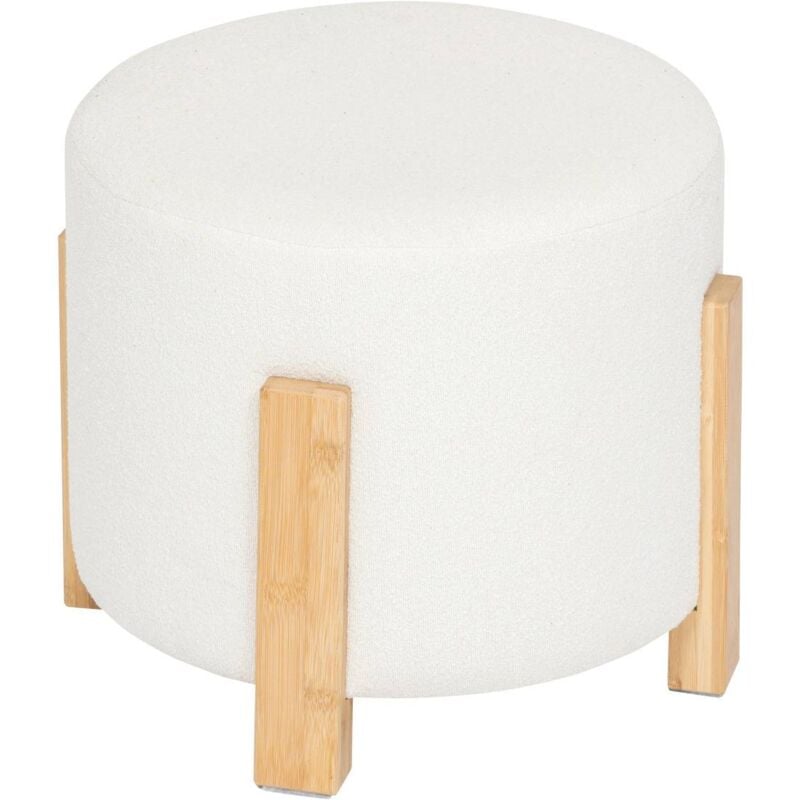 Tabouret Bansa bouclette bambou blanc D37,5x32cm Atmosphera créateur d'intérieur