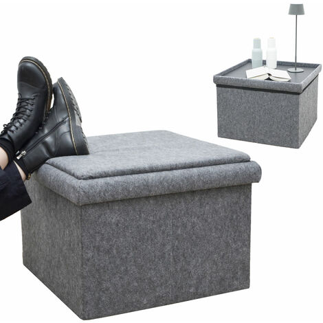 Taburete 3-en-1 con Baul Almacenaje y Bandeja - 56x56x40 Puff Plegable Fieltro