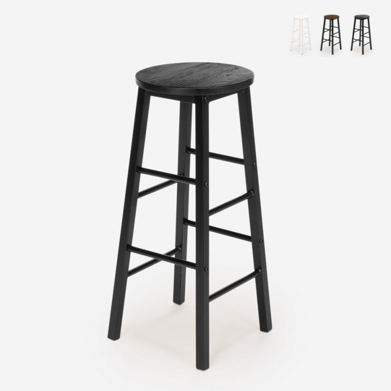 

Superstool - Taburete alto bar cocina diseño industrial madera metal reposapiés Tamm | Negro