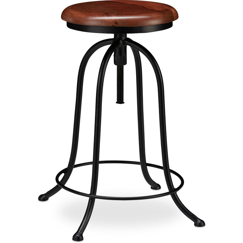 

Taburete Alto Cocina, Banqueta Bar, Vintage Industrial, Hierro-Madera, hasta 65 cm de Alto, Negro-Marrón