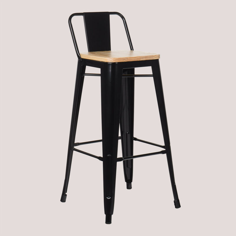 

SKLUM Taburete Alto con Respaldo en Acero (75 cm) LIX Madera Comedor Cocina Bar Estilo Industrial - Negro