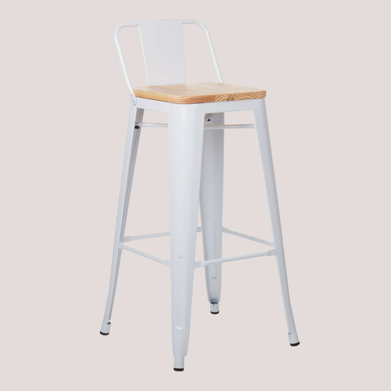 

SKLUM Taburete Alto con Respaldo en Acero (75 cm) LIX Madera Comedor Cocina Bar Estilo Industrial - Blanco