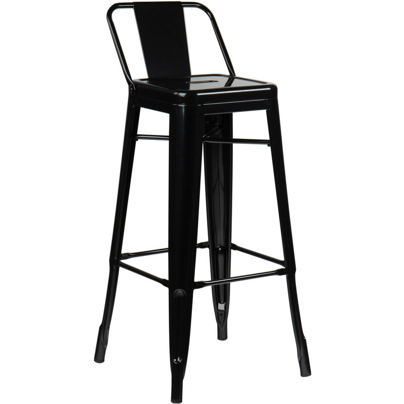 

Taburete Alto con respaldo en Acero (76 cm) LIX Comedor Cocina Bar Estilo Industrial - Negro Brillante - Sklum