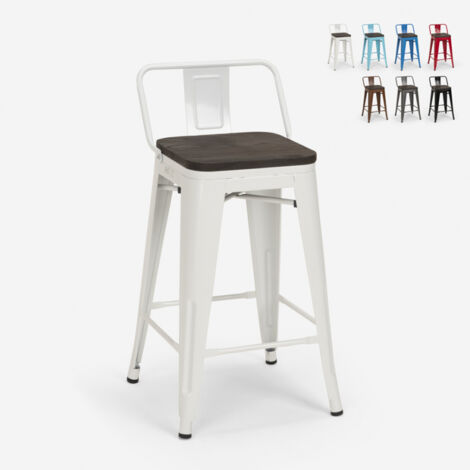 taburete alto de diseño industrial de metal y madera, para barra y cocina steel wood top - Blanco