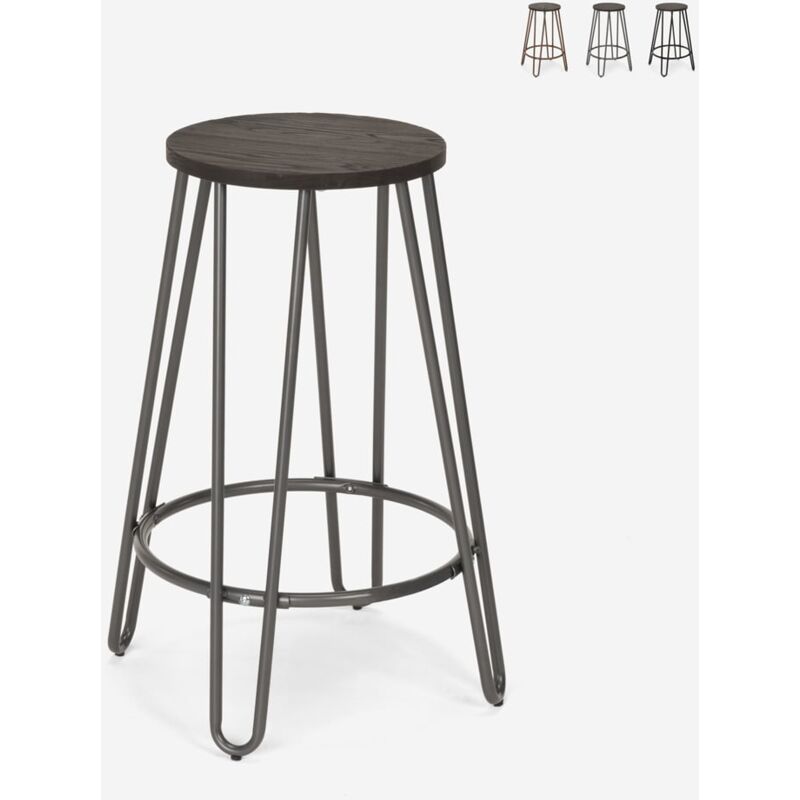 

Taburete alto de diseño industrial de metal y madera para bar, restaurante y cocinas Carbon Top | Gris Oscuro