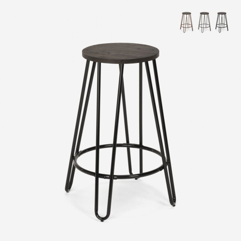 

Taburete alto de diseño industrial de metal y madera para bar, restaurante y cocinas Carbon Top | Negro
