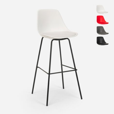 Taburete alto de metal para barra de cocina con cojín de diseño moderno Willis - Blanco